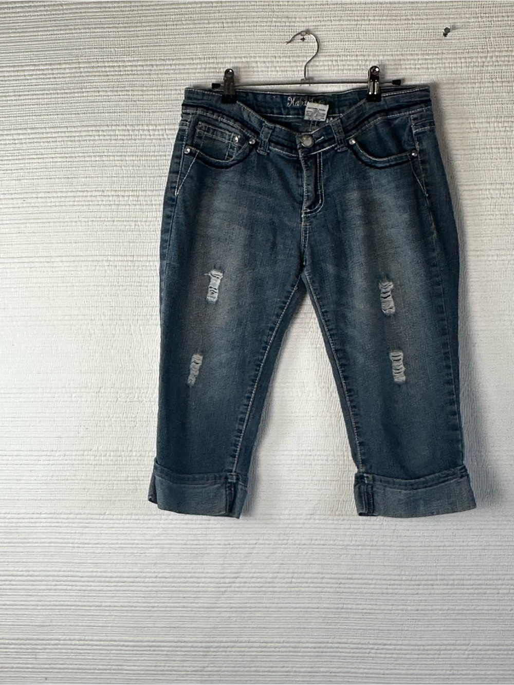 Kaba Jeans Y2K Distressed Denim Capri Shorts Women’s Size 13 Medium Wash